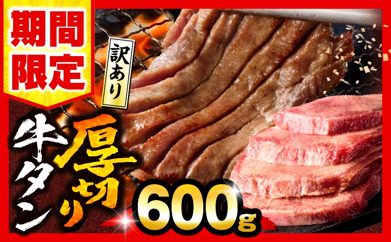 【数量・期間限定】《訳あり》厚切り 牛タン 塩味 600g 牛肉 肉 精肉 味付き タン タン塩 塩タン 不揃い 規格外 小分け パック 簡単調理 焼くだけ キャンプ 焼肉 厚切り牛タン グルメ お取り寄せ 宮崎県 宮崎市
