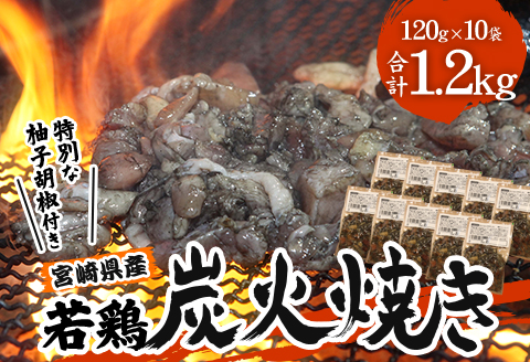  宮崎の名店「小料理ひゅう」県産若鶏炭火焼き冷凍パック 120g×10袋