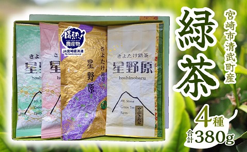 宮崎市 清武町産 緑茶4点セット 計380g