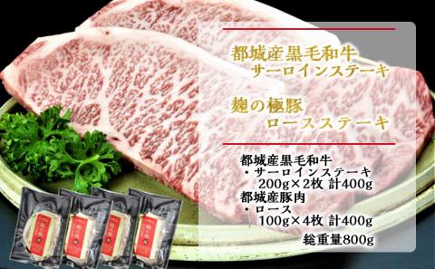 黒毛和牛サーロインステーキ400g×麹の極豚ロースステーキ400g_AC-3302