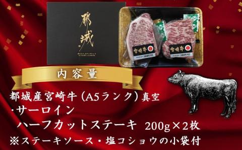 【A5】肉厚!宮崎牛サーロインハーフカットステーキ2枚≪みやこんじょ特急便≫_AD-0112-Q