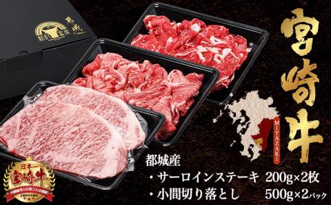 都城産宮崎牛サーロインステーキ400g&小間切り落とし1kg_28-4202
