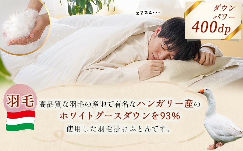 抗ウイルス加工羽毛掛けふとん ハンガリー産ホワイトグース93%【S】≪みやこんじょ快速便≫_154-E101-R