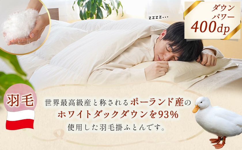 抗ウイルス加工羽毛掛ふとん ポーランド産ホワイトダック93%【Q】≪みやこんじょ快速便≫_154-E102-R