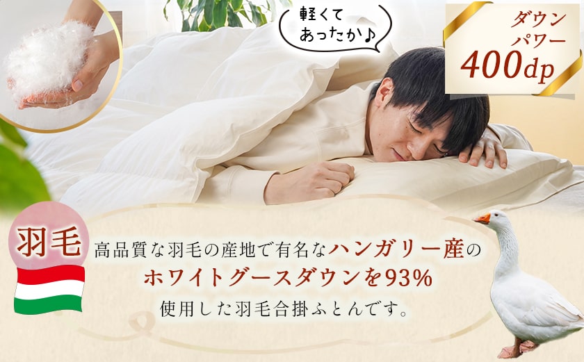 抗ウイルス加工羽毛合掛ふとん ハンガリーホワイトグース93%【S】≪みやこんじょ快速便≫_MC-E102-R