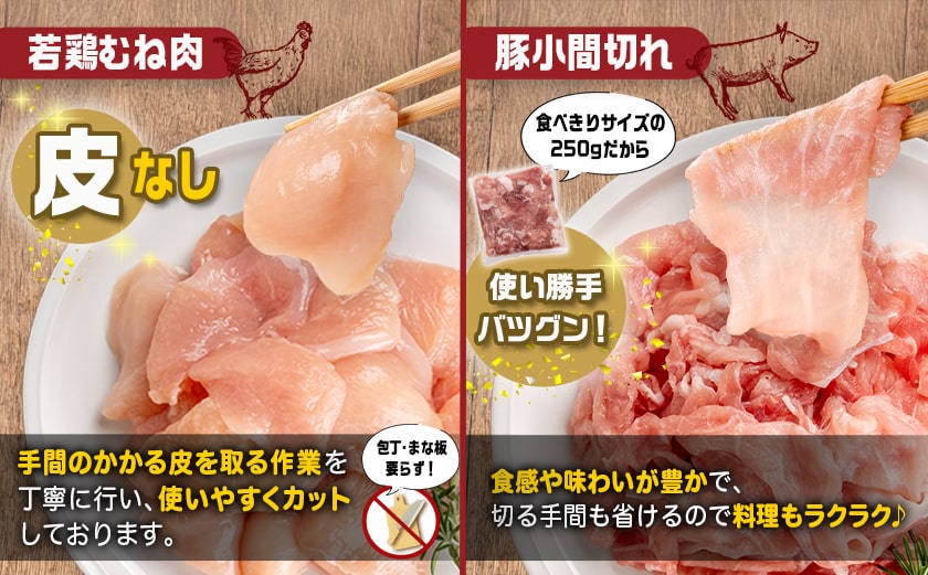 国産若鶏むね肉≪皮なし・カット済≫&国産豚小間切れ【総重量3.3kg】≪みやこんじょ快速便≫_MJ-L901-R