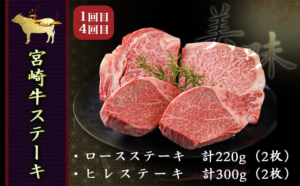 2種の部位を楽しめる♪月替わり宮崎牛ステーキ定期便(6ヶ月)_T132-6-6501
