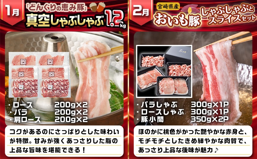 【セレクト定期便】☆豚しゃぶしゃぶ+2月豚小間付き☆定期便(5ヶ月)≪2026年お届け≫_T62-MY02