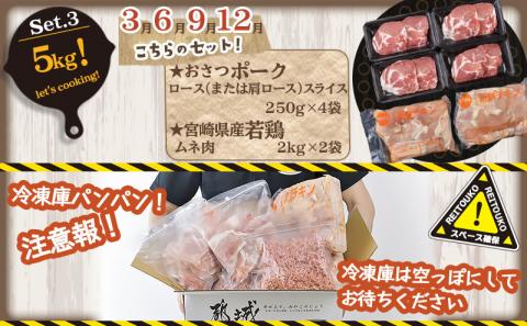 大容量！隔月5回お届け！「おさつポーク」と宮崎県産若鶏定期便_T85（5）-1403