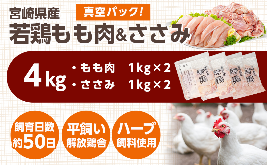 宮崎県産若鶏 もも肉&ささみのこだわりセット(4kg)_11-G304