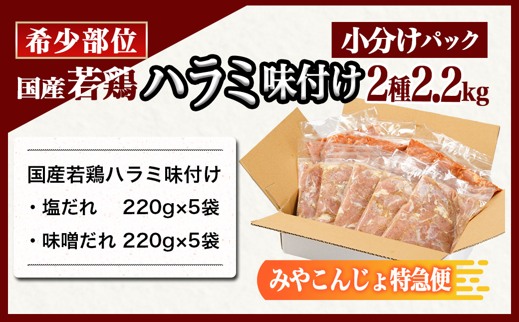 【希少部位】国産若鶏ハラミ味付け2種2.2kg 小分けパック!≪みやこんじょ特急便≫_12-L602-Q