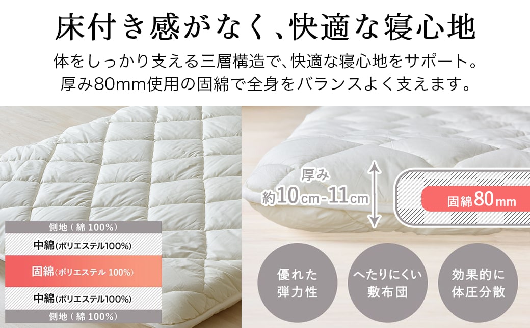 【アイボリー】極厚ボリューム清潔3層敷きふとん【S】_21-J202-iv