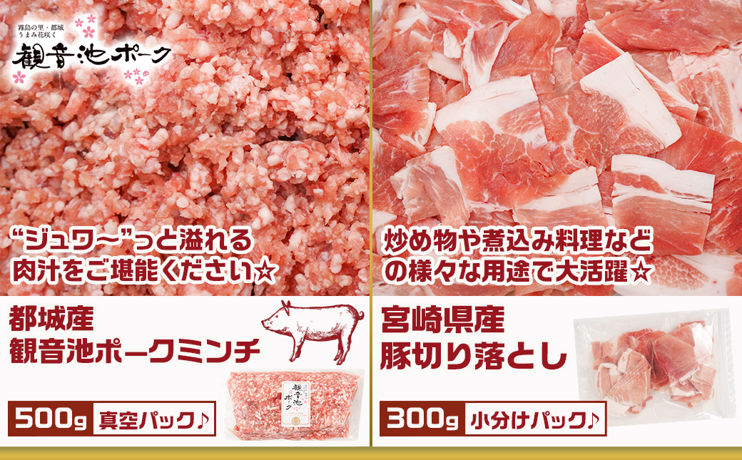 観音池ポークしゃぶ2種&ミンチ&宮崎県産豚切り落とし【総重量1.6kg】_AA-9229
