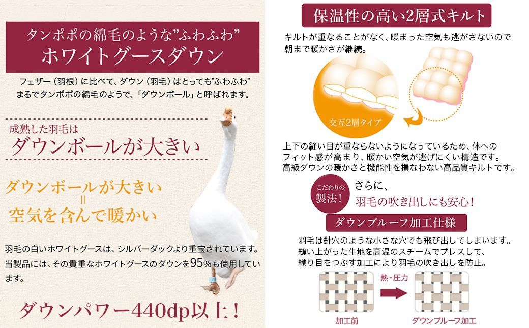 【アイボリー】二層キルト羽毛掛布団95%プレミアムゴールドラベル1.2kg SL_AK-J203-iv