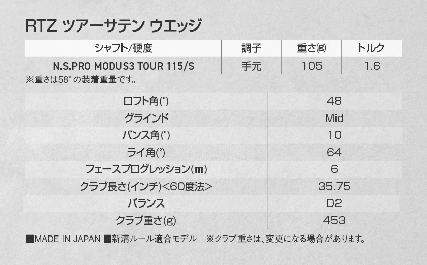 RTZ ツアーサテン ウエッジ【MODUS3/115/48度/Mid/S】《2025年モデル》_DI-C710-48M