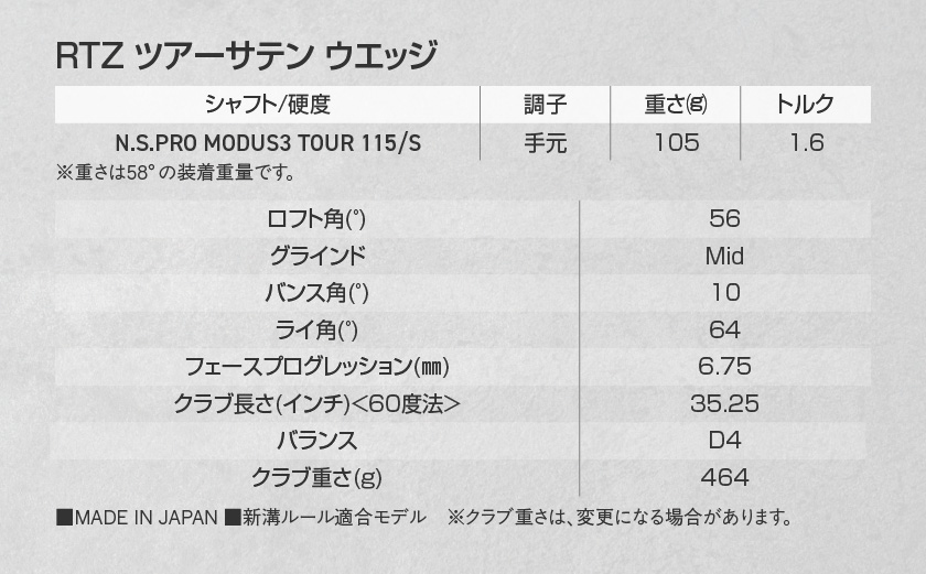 RTZ ツアーサテン ウエッジ【MODUS3/115/56度/Mid/S】《2025年モデル》_DI-C710-56M