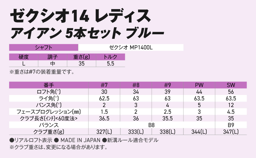 ゼクシオ 14 レディス アイアン ブルー 5本セット【L】《2025年モデル》ゴルフボールセット_GW-C703-L