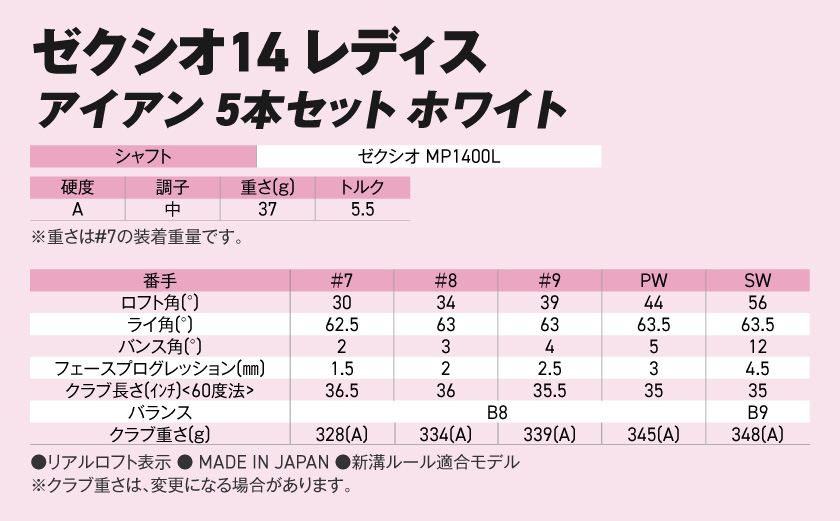ゼクシオ 14 レディス アイアン ホワイト 5本セット【A】《2025年モデル》_IE-C704-A