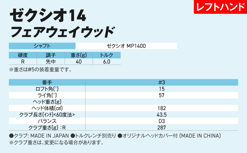 ゼクシオ 14 フェアウェイウッド レフトハンドモデル【3/R】《2025年モデル》_IG-C705-3R