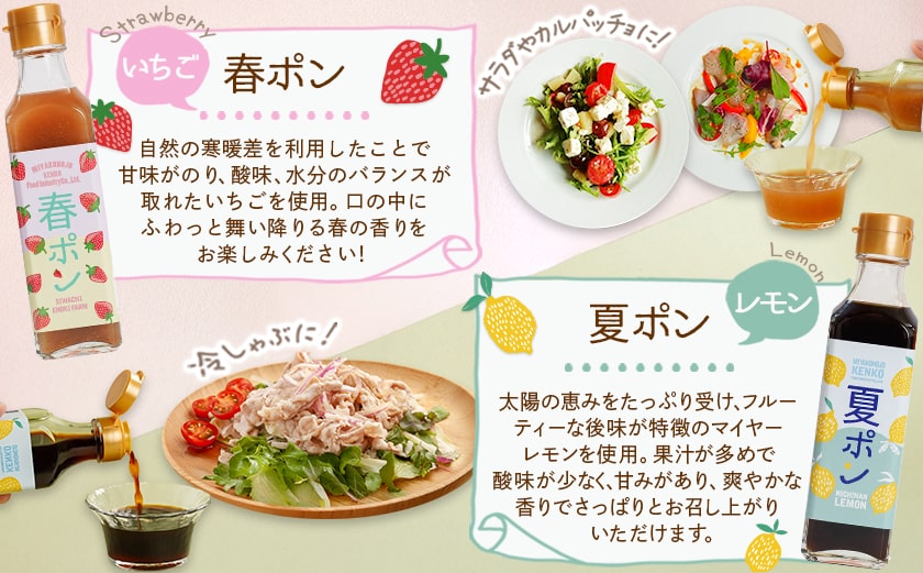 【母の日】宮崎育ちの季節のポン酢≪いちご・レモン・へべす・柚子≫≪5月7日～10日お届け≫_LG-3327-MG