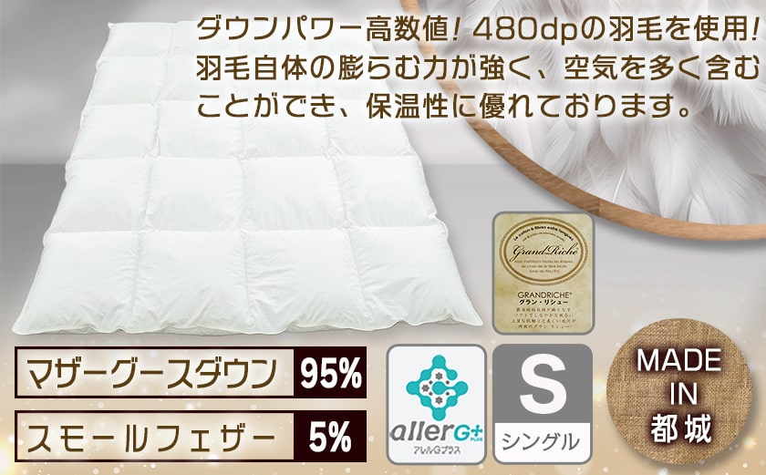 羽毛掛ふとん ポーランド産マザーグース95%480dp【S】≪みやこんじょ快速便≫_MD-E101-R