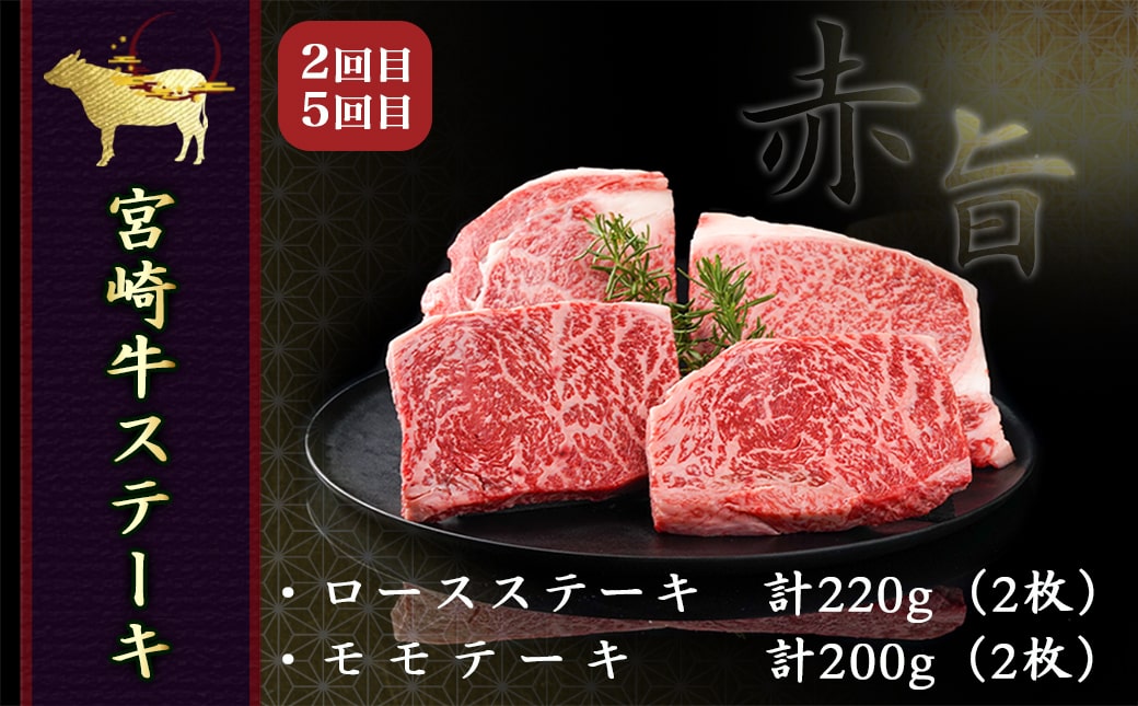 2種の部位を楽しめる♪月替わり宮崎牛ステーキ定期便(6ヶ月)_T132-6-6501