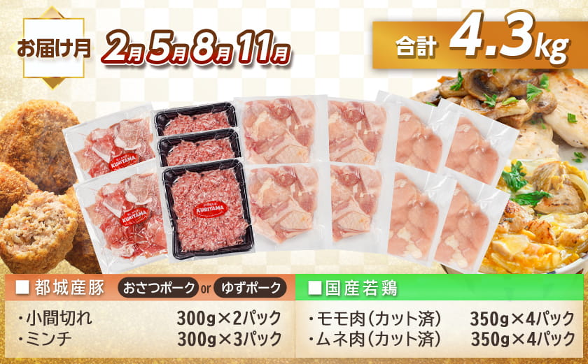 ≪3回連続お届け≫「おさつポーク又はゆずポーク」&鶏バラエティ定期便_T54-3-1401