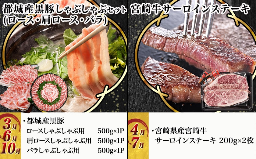 宮崎牛&黒豚 まるゆうバラエティ定期便(12ヶ月)_TAC12-N401