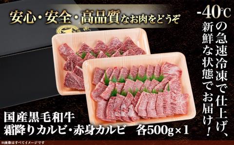 【黒毛和牛】霜降りカルビ&赤身カルビ1kg焼肉セット_AD-4202_【肉 牛肉 焼き肉 焼肉 人気 おすすめ 国産 宮崎県産】