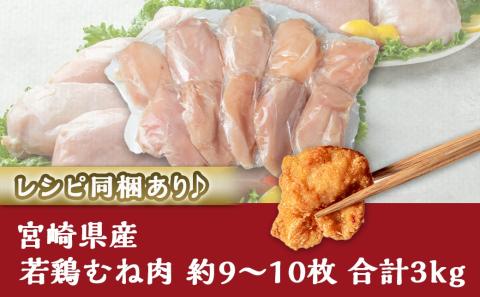 宮崎県産若鶏むね肉(皮なし)3kg_AA-9214