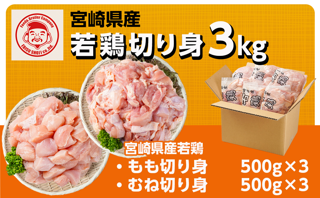 宮崎県産若鶏 もも肉&むね肉の切り身セット(3kg)_11-G303