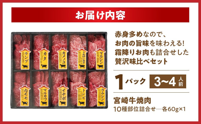 宮崎牛食べ比べ10種盛り焼肉セット≪みやこんじょ快速便≫_17-3102-R_【肉 牛肉 焼き肉 焼肉 人気 おすすめ 国産 宮崎県産】