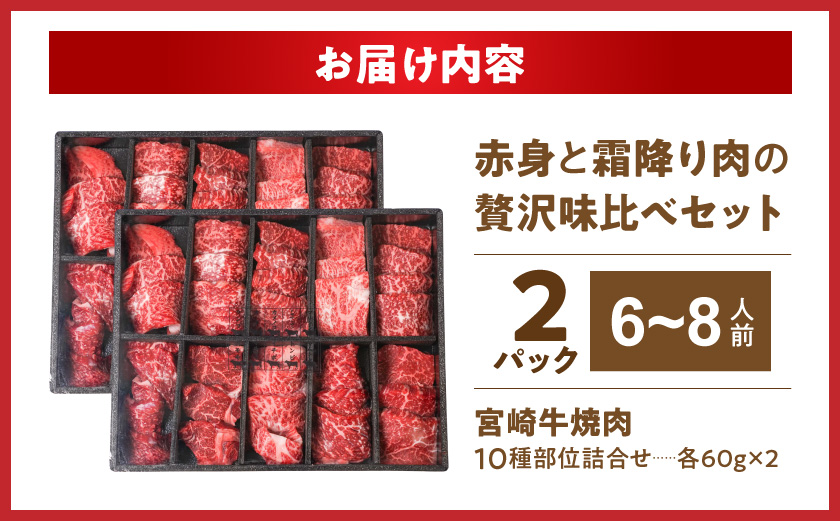 宮崎牛食べ比べ10種盛り焼肉セット(各600g×2P)_34-31-003-1200g_【肉 牛肉 焼き肉 焼肉 人気 おすすめ 国産 宮崎県産】