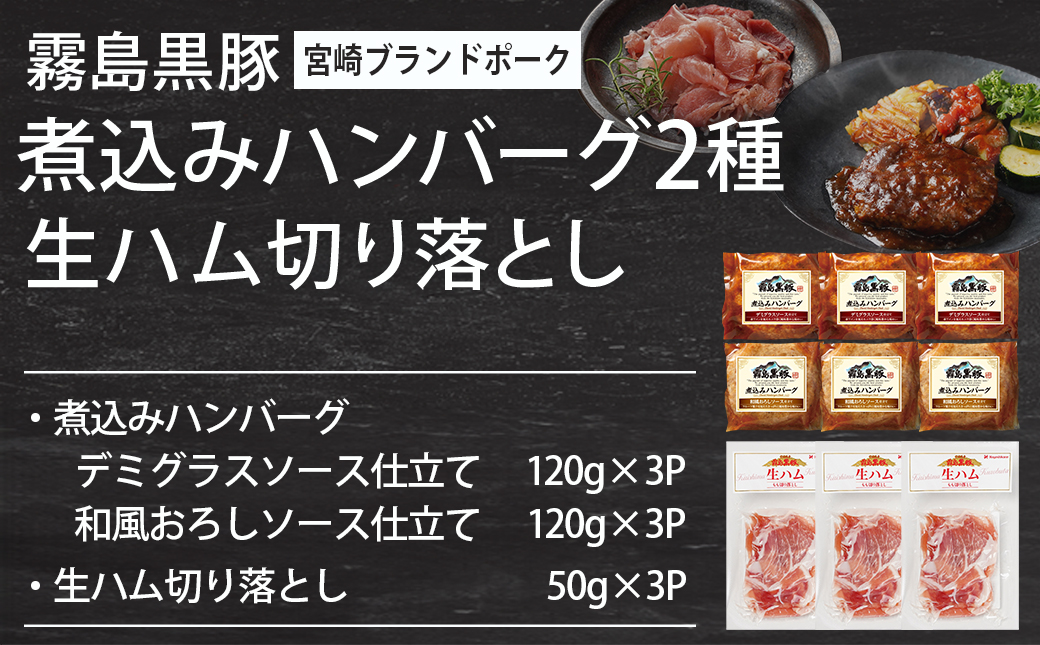 【☆クリスマス☆】霧島黒豚煮込みハンバーグ2種&生ハム切り落としセット≪12月20日～23日お届け≫_AA-2811-OJX