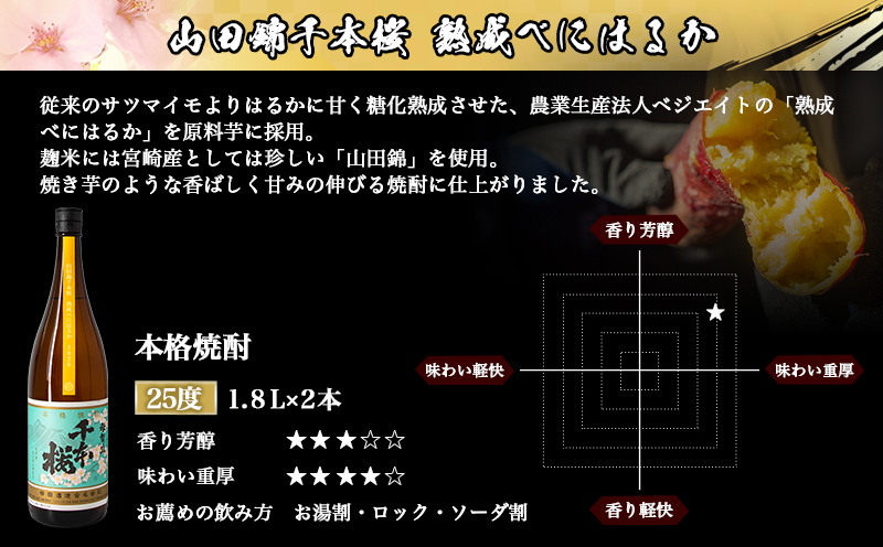 【柳田酒造】山田錦千本桜 熟成べにはるか(25度)1.8L×2本 ≪みやこんじょ特急便≫_AC-0750