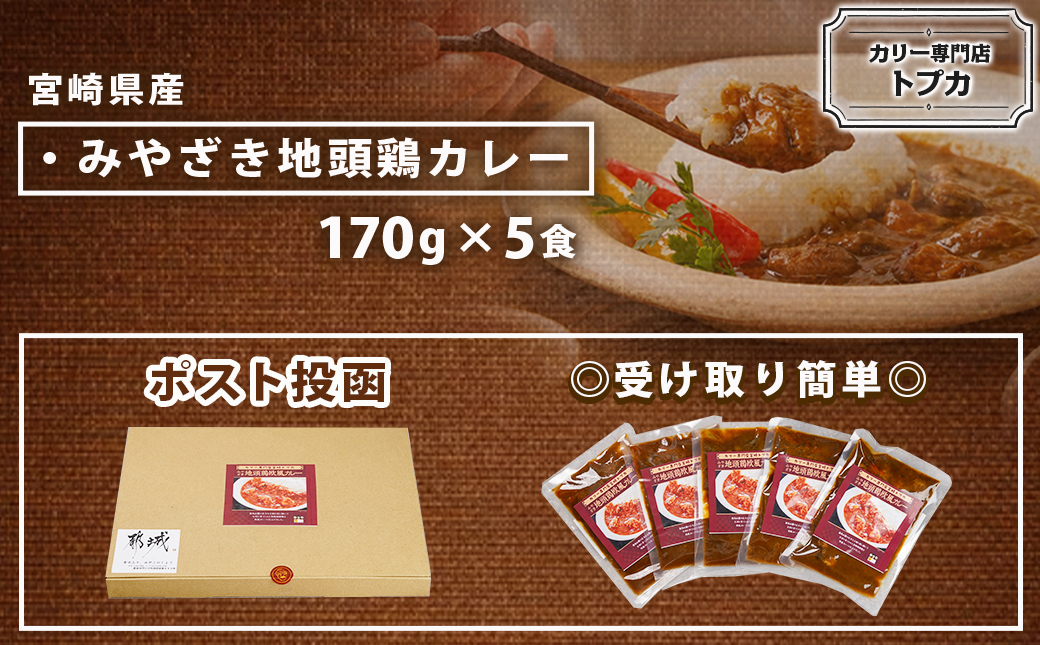 トプカ☆みやざき地頭鶏カレー5食セット※ポスト投函_LD-J901