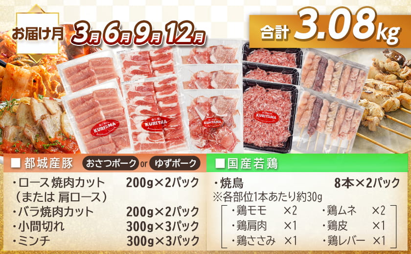 ≪3回連続お届け≫「おさつポーク又はゆずポーク」&鶏バラエティ定期便_T54-3-1401