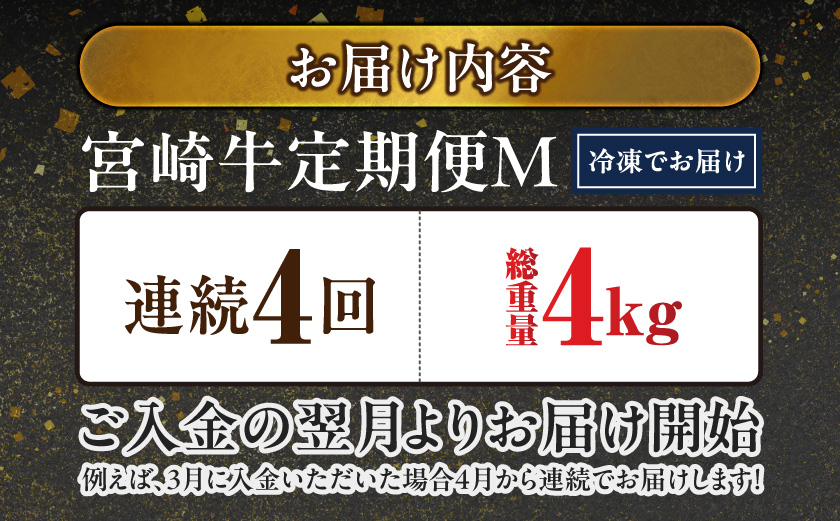 ≪4回連続お届け≫宮崎牛赤身霜降り食べ比べ定期便M(総重量4kg)_T68-4-N201