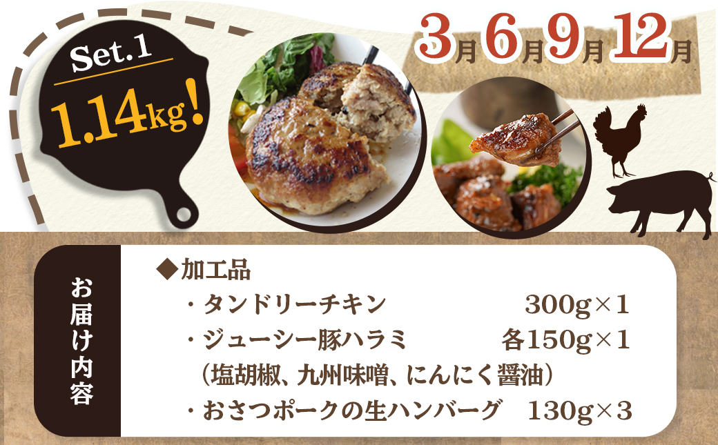 全部真空パック!隔月5回お届け!「おさつポーク」と加工品定期便_TAA5-1403