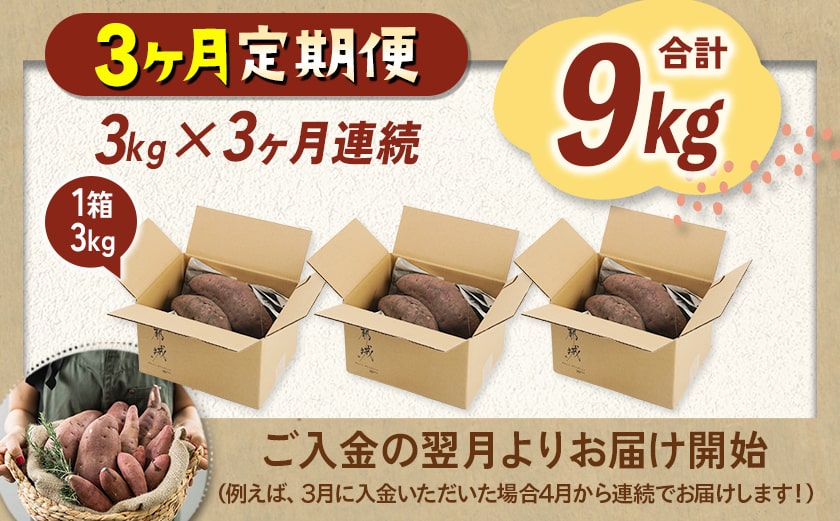 【3回お届け!】都城産 長期熟成紅はるか 3kg 定期便_TLE3-I201