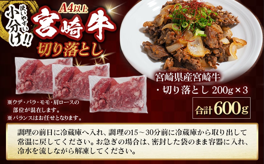 宮崎牛切り落とし【小分け】200g×3_12-J704