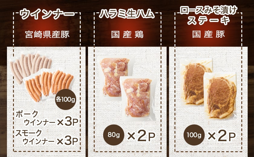 2種のウインナー&若鶏生ハム&豚みそ漬のバラエティセット【真空10パック】≪みやこんじょ快速便≫_12-L903-R