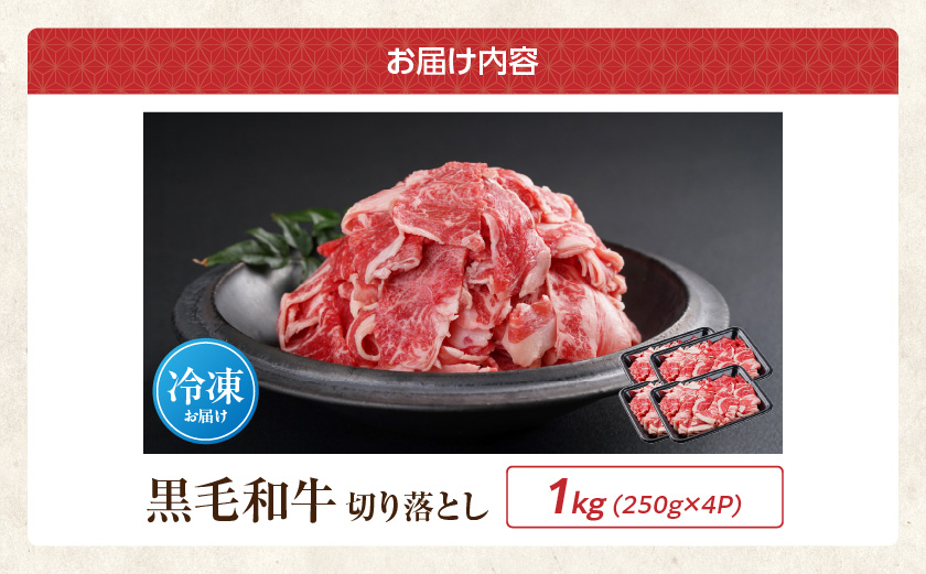 【黒毛和牛】切り落とし1kg(250g×4パック)≪みやこんじょ特急便≫_13-I901-Q_【肉 牛肉 切り落とし 焼き肉 焼肉 スライス すき焼き しゃぶしゃぶ 人気 おすすめ 国産】