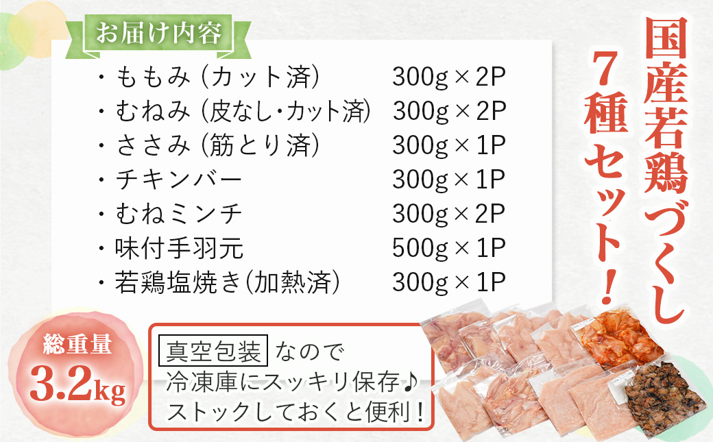国産若鶏づくし7種セット!総重量3.2kg!≪みやこんじょ快速便≫_13-L902-R