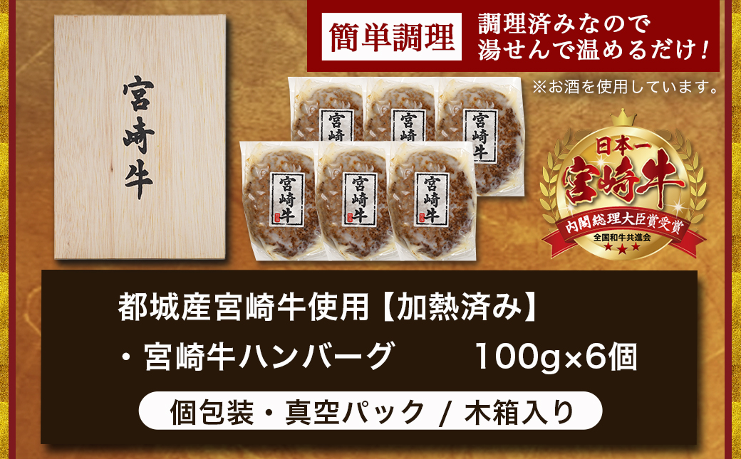加熱済み☆宮崎牛ハンバーグ6個_14-8405