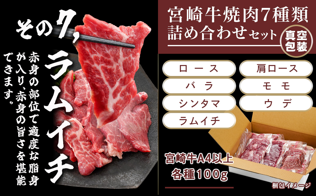 宮崎牛焼き肉7種類詰め合わせセット(真空)_18-8904_【肉 牛肉 焼き肉 焼肉 人気 おすすめ 国産 宮崎県産】