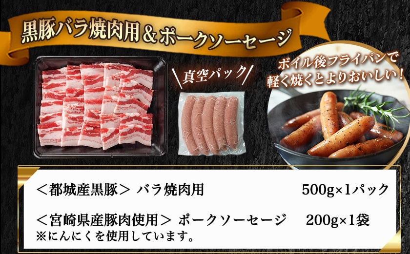 黒豚バラ焼肉用500g&ポークソーセージセット_AA-N402