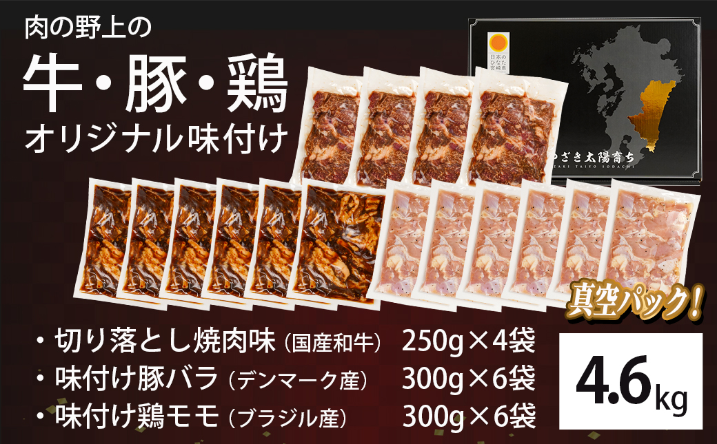 肉の野上の牛・豚・鶏オリジナル味付け4.6kg_AD-2604