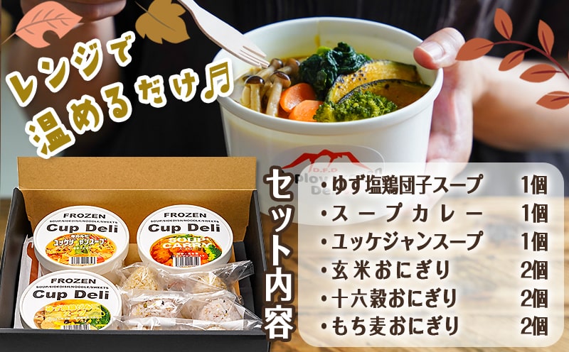 レンジで温めるだけ!ゴロゴロ野菜のスープ&おにぎり3種セット_AO-F701