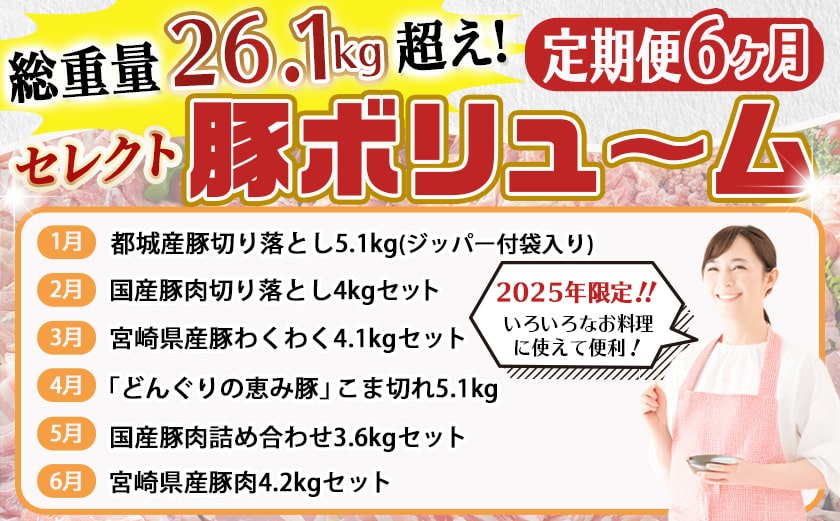【セレクト定期便】ど～んと総重量26.1kg☆豚ボリューム定期便(6ヶ月)≪2026年お届け≫_T104-MY01